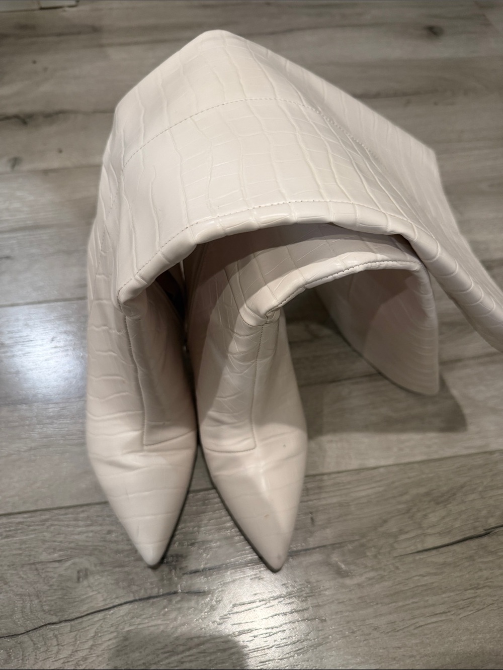 Express White Croc-Embossed Pointed Toe Over-the-Knee Boots